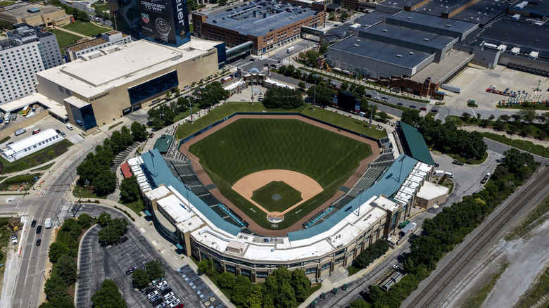 An aerial view of Victory Field
