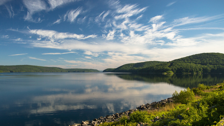 Quabbin Reservoir in Massachusetts, surrounded by rolling green hills