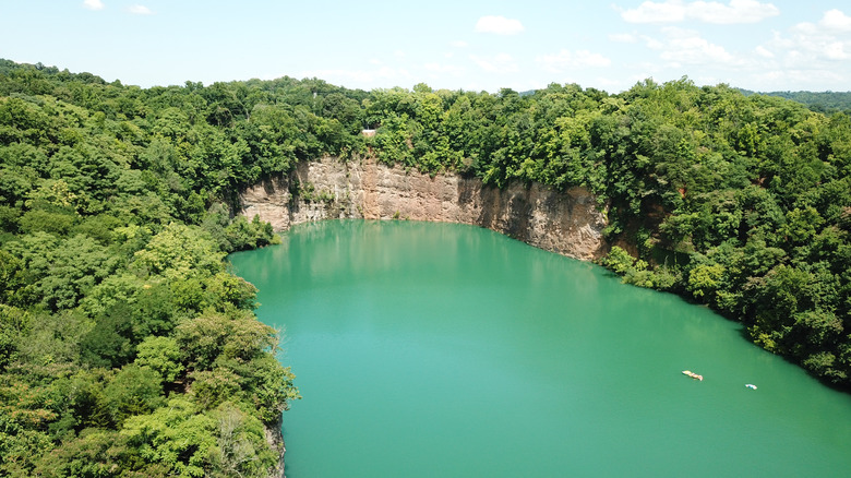 The bright turquoise waters of the Fort Dickerson Quarry