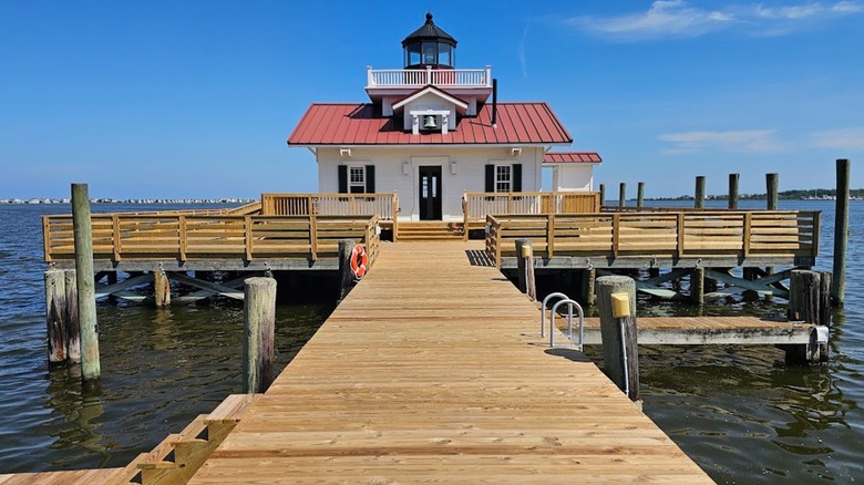 The Manteo Boardwalk leading to the Roanoke Marshes Light House