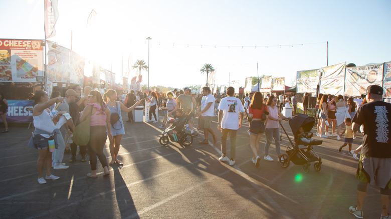 People walking through the stalls at the 626 Night Market in Southern California