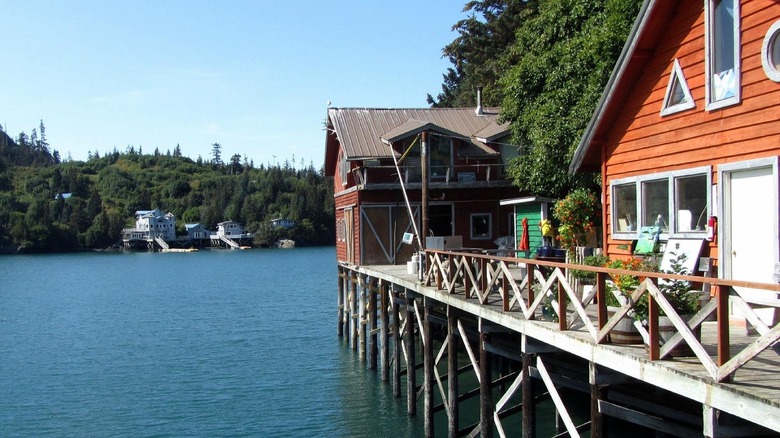 View of the Salty Restaurant in Halibut Cove in Alaska