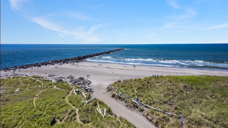 Beach and North Jetty looking out at the Pacific, Ocean Shores, Washington
