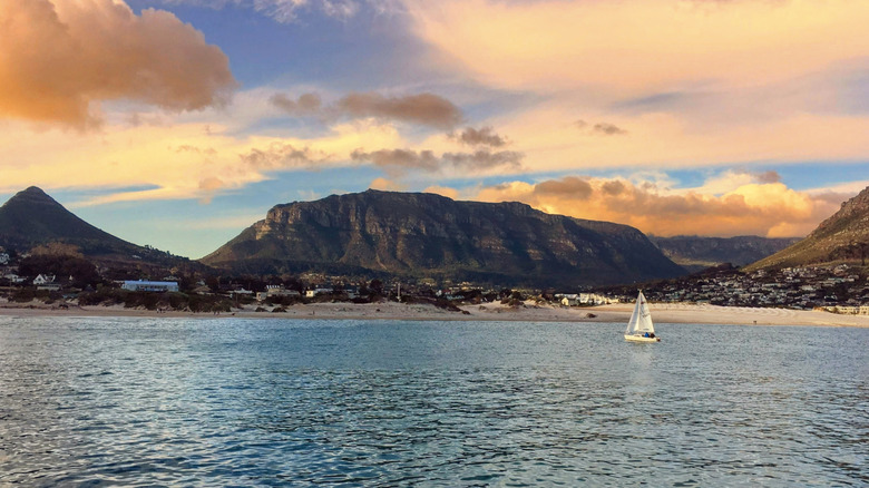 Hout Bay in Cape Town at sunset in October.