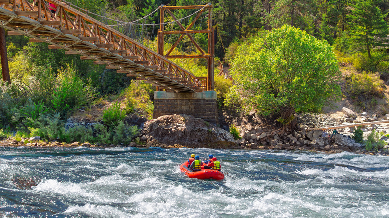 A group of people rafting on the Spokane River