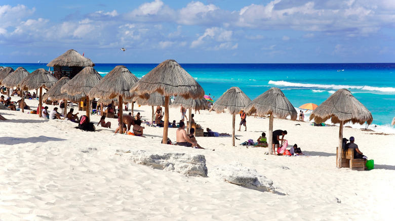 straw umbrellas on beach