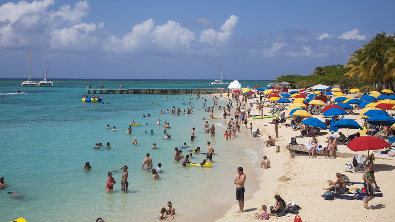 busy beach in Jamaica