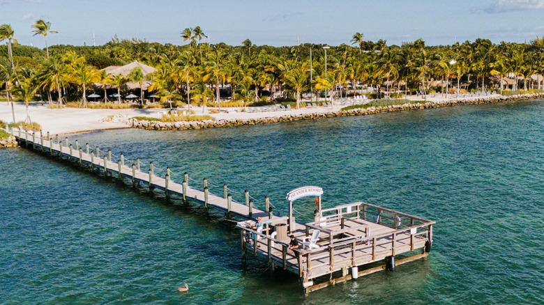 Aerial view of the dock at Islander Resort