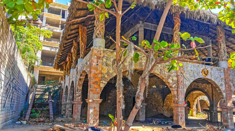 Facade of derelict resort