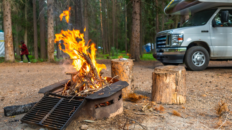 A campsite fire in Banff National Park, Canada