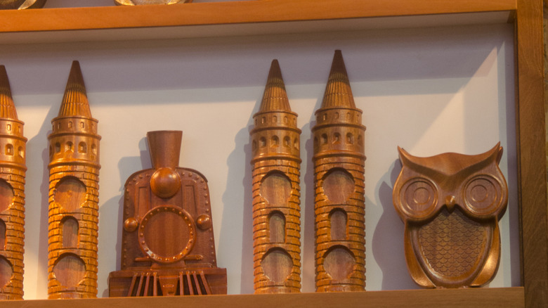 A collection of wood souvenirs