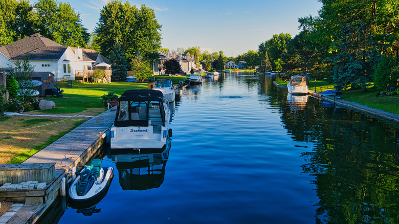 Boats  and other watercraft on the water at Lagoon City, Canada
