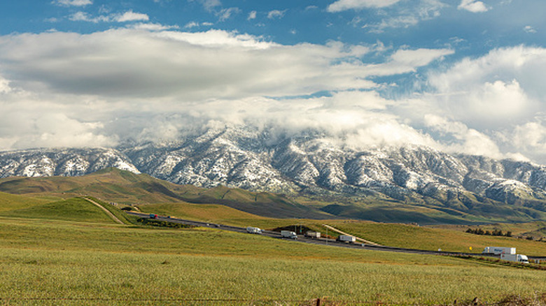 Snow covered mountains as seen from Bakersfield, CA