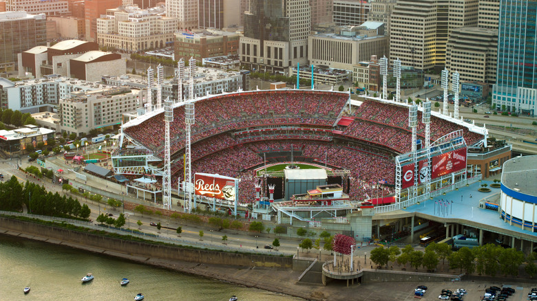Cincinnati Reds baseball stadium with cityscape in the background