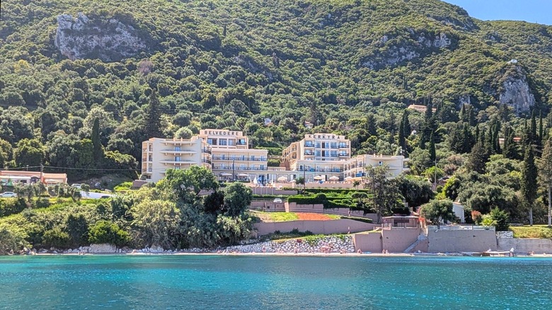 View of Canvas by Mitsis Belvedere in Corfu from the water