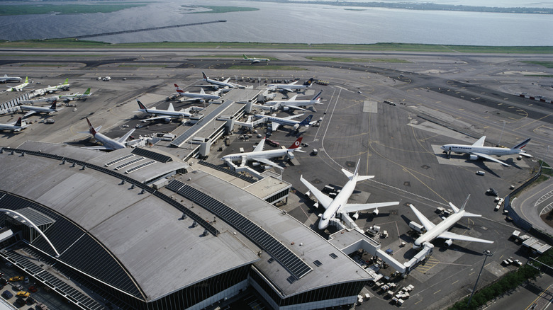 Airport with multiple planes at gate