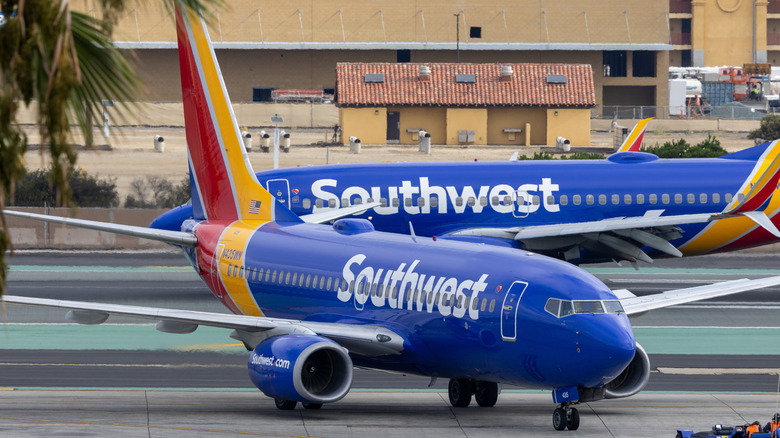 Southwest planes taxiing at airport