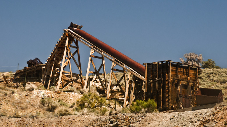 Old mining works stand in the desert in Berlin, Nevada