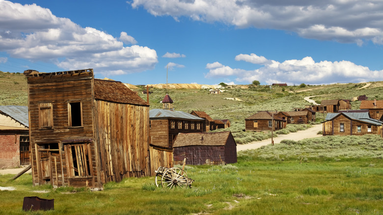 A crooked wooden building in Bodie, California