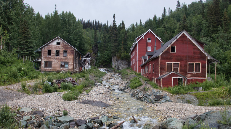 Old timber buildings in the forests around Kennicott, Alaska