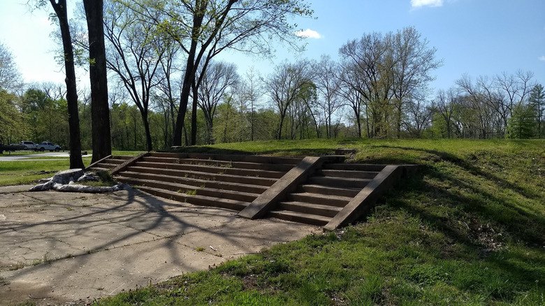 Stone steps at the abandoned townsite of Old Greenville, Missouri