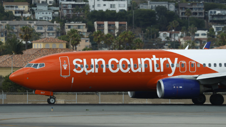 A Sun Country Airlines Boeing 737 arrives at San Diego International Airport on August 15, 2025 in San Diego, California