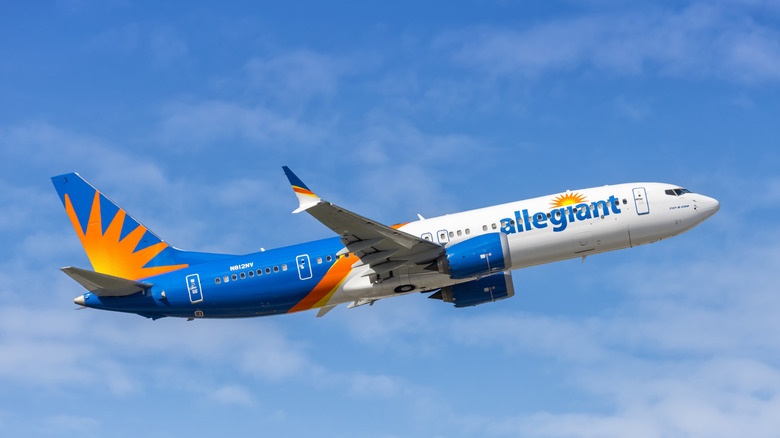 Allegiant Air Boeing 737-8-200 MAX airplane taking off at Fort Lauderdale Airport in the United States.