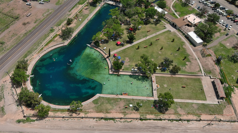 Aerial photo of the pool at Balmorhea State Park