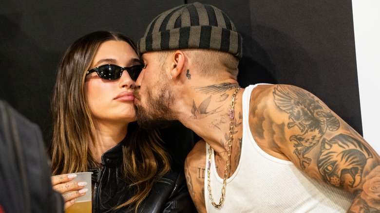 Justin and Hailey Bieber sharing an intimate moment