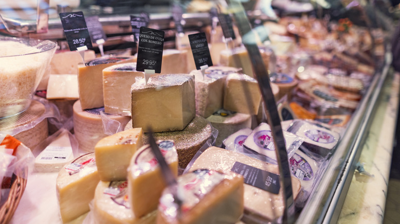 Spanish cheeses in the famous Central Market in Valencia, Spain