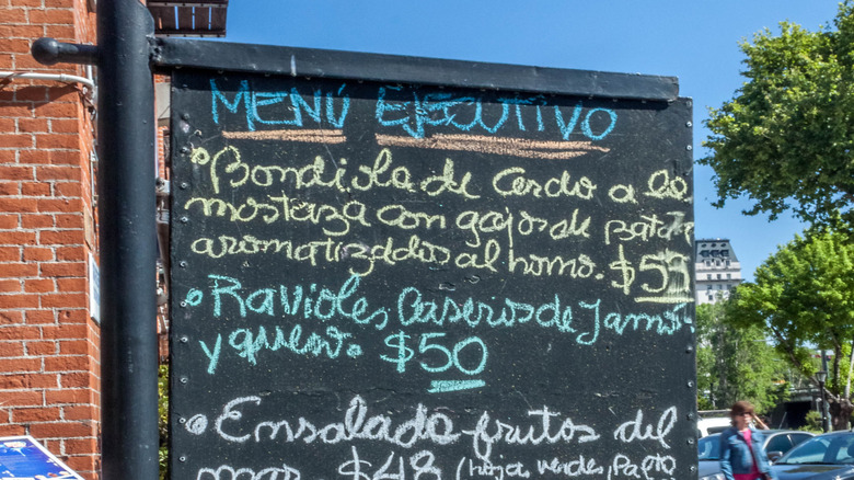 A menu in Argentina