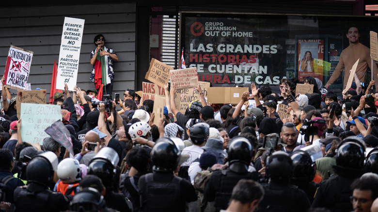 Protesters marching against gentrification