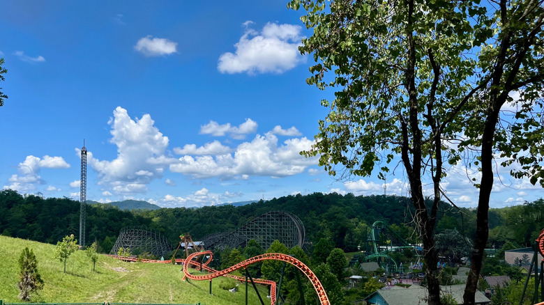 Overhead view of Dollywood and its hilly terrain