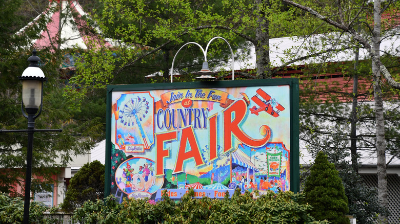 Sign for the Country Fair area at Dollywood Theme Park in Sevierville, Tennessee