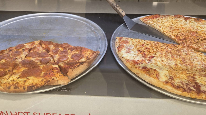 View of pepperoni and cheese pizza slices at Kalahari Resort in the Wisconsin Dells