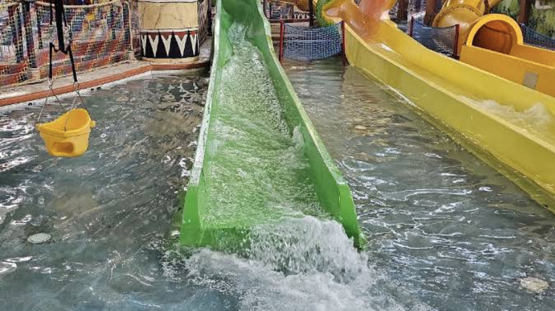 View of waterslides in the waterpark area of Kalahari Resort in the Wisconsin Dells