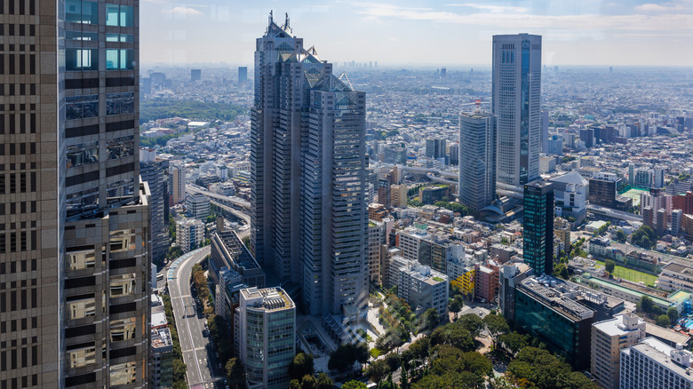 View of the Park Hyatt Tokyo Hotel Shinjuku in Tokyo, Japan