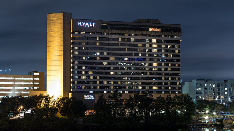 View of Austin, Texas Hyatt Regency Hotel at night