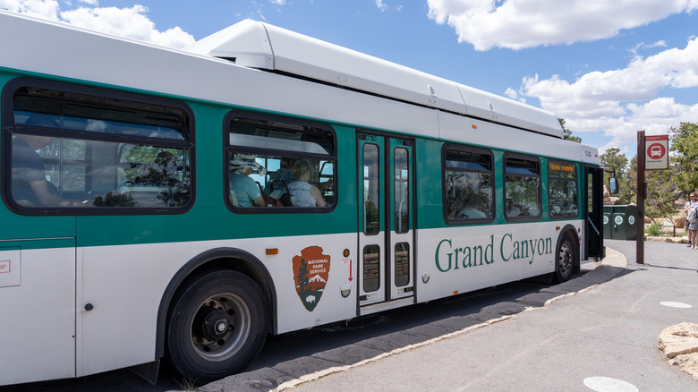 A Grand Canyon shuttle bus in Grand Canyon National Park in Arizona, USA, May 24, 2023