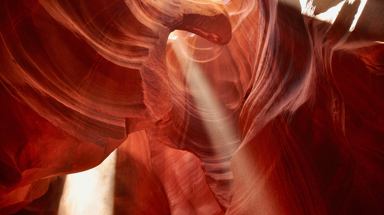 Upward view from Upper Antelope Slot Canyon with light filtering through at the Grand Canyon