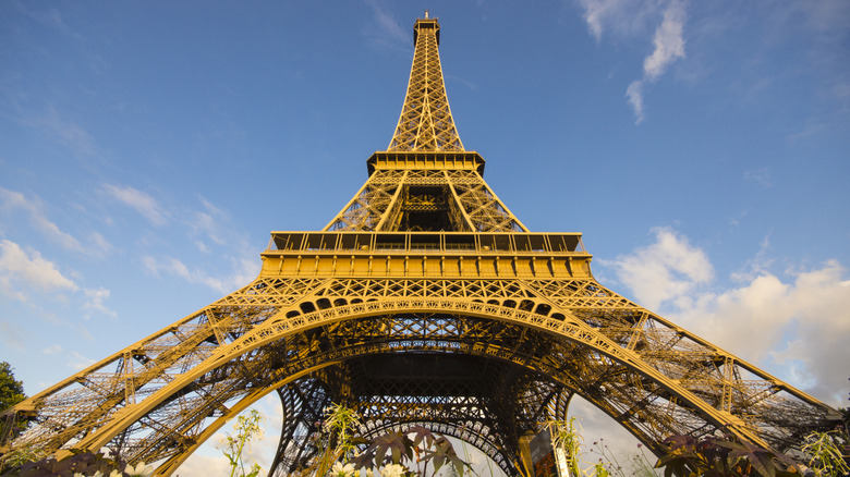 Low angle view Of entire Eiffel Tower against clear sky.