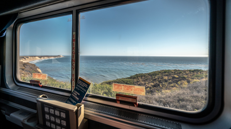 Gorgeous ocean view out the window from the Coast Starlight Amtrak train