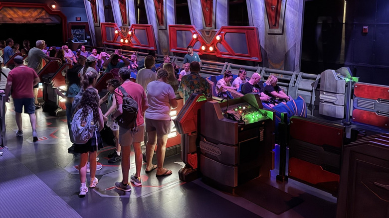 View of the entry platform for Guardians of the Galaxy: Cosmic Rewind at Epcot
