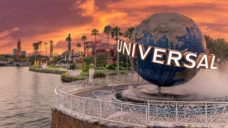 Universal Studios Florida globe and entrance at sunset