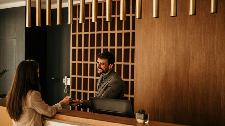 The front desk of a hotel