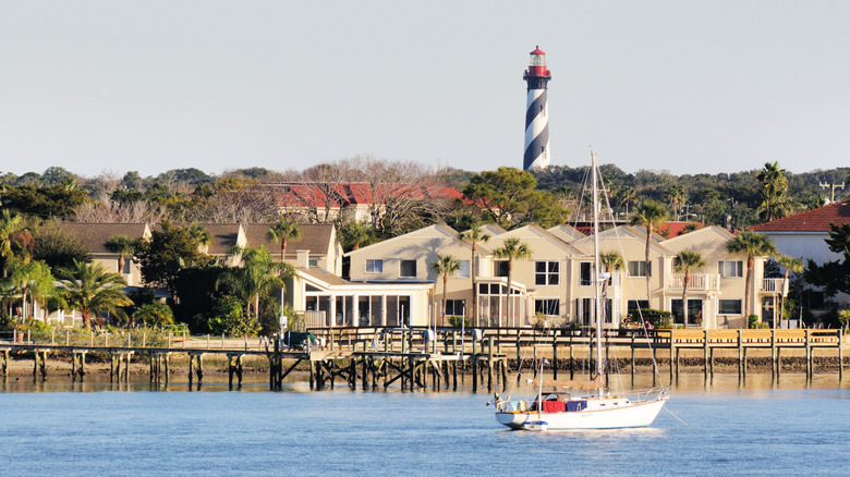 View of Saint Augustine lighthouse on Anastasia Island from across Matanzas Bay