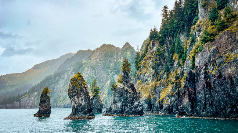 Rock formations in Kenai Fjords National Park outside of Seward, Alaska