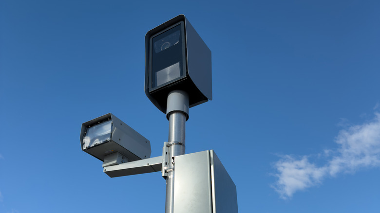 Speed camera with blue sky