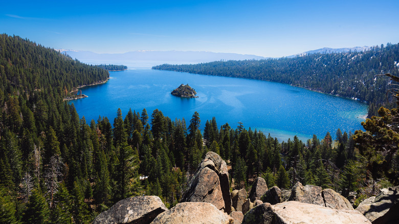 An elevated view of Emerald Bay, Lake Tahoe