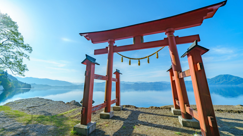 The Torii Gate at Lake Tazawa in Akita Prefecture, Japan